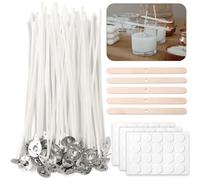 ✮Marque Française✮-Mèche Bougie-✮✮Garantie A Vie✮✮-Mèche pour Bougie 10 CM|Lot de 60 PCS+SUPPORT BOIS X5+60 AUTOCOLLANTS|Meche Bougie Naturelle Coton 100% écologique-✮Guide Fabrication Bougie parfumée