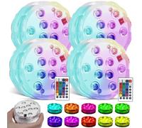 Marque Lumière Submersible : 4 Pièces Éclairage de Piscine LED Étanche, Changement de Couleur RGB Avec Télécommande, IP68 Éclairage de Étang Pour Piscine, Jardin, Aquarium, Mariage (16 Couleurs)
