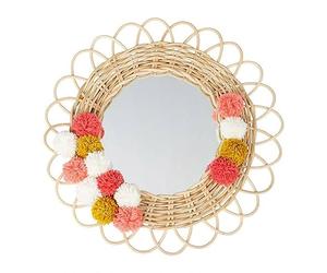 marque Ostaria Miroir Rond rotin Pompons Naturel D37