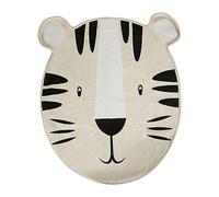 Marque Ostaria Tapis Tigre Coton Blanc 80x90 cm Imprimé Animal Rond 0.72m² Coton Poil Ras Lavage en Machine Indoor Unisexe Fête Prénatale