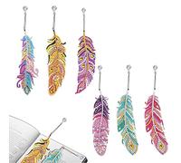 Marque Page 5D Diamond Painting 6 Pièces Diy Kit Signet en Forme Plume Diamant Peinture Signets Bookmark avec Pendentif en Cristal pour Craft Enfants Lecture Anniversaire Cadeau