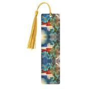 Marque-page abstrait en bois avec imprimé carte du drapeau des Philippines, étiquettes rectangulaires en bois naturel avec pompons, cadeau pour homme et femme