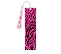 Marque-page abstrait en bois imprimé zèbre rose avec pompon pour femme et homme - Marque-page de lecture - Cadeau pour les amateurs de livres