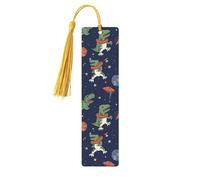 Marque-page amusant en bois avec astronaute dinosaure fusée pour les amateurs de livres, marque-page fait à la main avec pompons colorés, marque-page imprimés double face, accessoires de livre