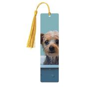 Marque-page amusant en bois avec chien dans la baignoire pour hommes, femmes, enseignants, cadeau vintage fait à la main, marque-pages pour lecture, marque-pages à suspendre, étiquettes cadeaux