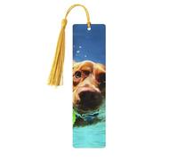 Marque-page amusant en bois avec chien nageur pour hommes, femmes, enseignants, cadeau vintage fait à la main, marque-pages pour lecture, marque-pages à suspendre, étiquettes cadeaux, marque-pages en