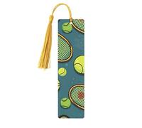 Marque-page amusant en bois avec raquettes de tennis et balles de tennis pour les amateurs de livres, fait à la main avec pompons colorés, marqueurs de page imprimés double face, accessoires de livre