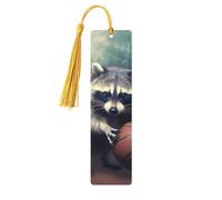 Marque-page amusant en bois de basket-ball en forme de raton laveur pour les amateurs de livres, fait à la main avec pompons colorés, marque-page imprimés double face, accessoires de livre artistique