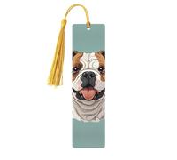 Marque-page amusant en bois de bouledogue anglais pour hommes, femmes, enseignants, cadeau vintage fait à la main, marque-pages pour lecture, marque-pages à suspendre, étiquettes cadeaux, ornements en