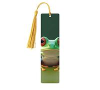 Marque-page amusant en bois de grenouille vert pour hommes, femmes, enseignants, cadeau vintage fait à la main, marque-pages pour lecture, marque-pages à suspendre, étiquettes cadeaux, ornements en