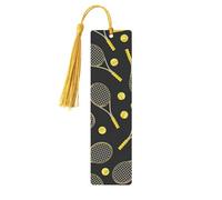 Marque-page amusant en bois imprimé raquettes de tennis et balles de tennis colorées pour travaux manuels, Noël, mariage
