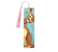Marque-page amusant pour le zoo kangourou avec pompons, marque-page en bois pour homme et femme, fait à la main pour les amateurs de livres, marqueurs de page de lecture, étiquettes en bois, ornements