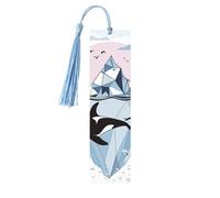 Marque-page aquarelle baleine iceberg en bois avec pompon pour homme et femme - Marque-page de lecture - Cadeau pour les amateurs de livres