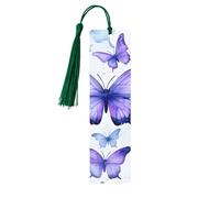 Marque-page aquarelle en forme de papillon en bois avec pompon pour homme et femme - Marque-page de lecture - Cadeau pour les amateurs de livres