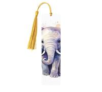 Marque-page aquarelle en forme d'éléphant mignon en bois pour les amateurs de livres, marque-page en bois fait à la main avec pompon, marqueurs de page de lecture, étiquettes cadeaux en bois pour