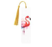 Marque-page aquarelle flamant rose, marque-page en bois pour les amateurs de livres, marque de livre en bois fait à la main avec pompon, marqueurs de page de lecture, étiquettes cadeaux en bois pour
