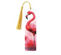 Marque-page aquarelle flamant rose, marque-pages en bois pour les amateurs de livres, marque de livre en bois fait à la main avec pompon, marqueurs de page de lecture, étiquettes cadeaux en bois pour