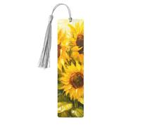 Marque-page aquarelle tournesol en bois avec pompon pour femme et homme - Marque-page de lecture - Cadeau pour les amateurs de livres