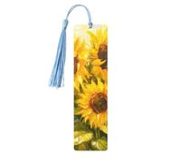 Marque-page aquarelle tournesol en bois avec pompon pour femme et homme - Marque-page de lecture - Cadeau pour les amateurs de livres