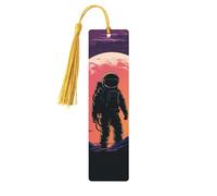 Marque-page astronaute cool en bois pour les amateurs de livres fait à la main avec pompon - Marque-page de lecture - Étiquettes cadeaux en bois pour décorations artisanales