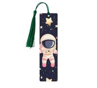 Marque-page astronaute de dessin animé en bois avec pompon pour homme et femme - Marque-page de lecture - Cadeau pour les amateurs de livres