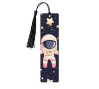 Marque-page astronaute de dessin animé en bois avec pompon pour homme et femme - Marque-page de lecture - Cadeau pour les amateurs de livres