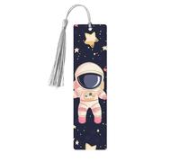 Marque-page astronaute de dessin animé en bois avec pompon pour homme et femme - Marque-page de lecture - Cadeau pour les amateurs de livres