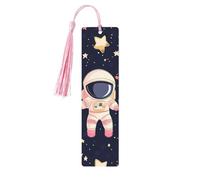 Marque-page astronaute de dessin animé en bois avec pompon pour homme et femme - Marque-page de lecture - Cadeau pour les amateurs de livres
