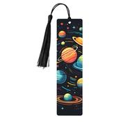 Marque-page avec système solaire et planète spatiale en bois avec pompon pour homme et femme - Marque-page de lecture - Cadeau pour les amateurs de livres