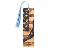 Marque-page camouflage drapeau américain en bois avec pompon pour femme et homme - Marque-page de lecture - Cadeau pour les amateurs de livres