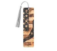 Marque-page camouflage drapeau américain en bois avec pompon pour femme et homme - Marque-page de lecture - Cadeau pour les amateurs de livres