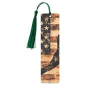 Marque-page camouflage drapeau américain en bois avec pompon pour femme et homme - Marque-page de lecture - Cadeau pour les amateurs de livres