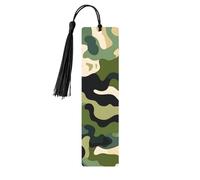 Marque-page camouflage militaire en bois avec pompon pour femme et homme - Marque-page de lecture - Cadeau pour les amateurs de livres