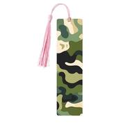 Marque-page camouflage militaire en bois avec pompon pour femme et homme - Marque-page de lecture - Cadeau pour les amateurs de livres