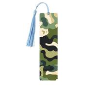 Marque-page camouflage militaire en bois avec pompon pour femme et homme - Marque-page de lecture - Cadeau pour les amateurs de livres