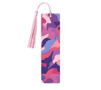 Marque-page camouflage rose militaire en bois avec pompon pour femme et homme - Marque-page de lecture - Cadeau pour les amateurs de livres