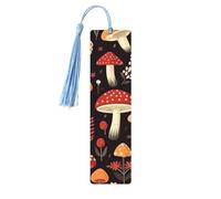 Marque-page champignons feuilles d'automne en bois avec pompon pour homme et femme - Marque-page de lecture - Cadeau pour les amateurs de livres
