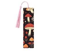 Marque-page champignons feuilles d'automne en bois avec pompon pour homme et femme - Marque-page de lecture - Cadeau pour les amateurs de livres