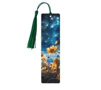 Marque-page ciel étoilé tournesol en bois avec pompon pour homme et femme - Marque-page de lecture - Cadeau pour les amateurs de livres