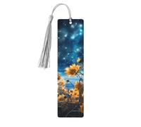 Marque-page ciel étoilé tournesol en bois avec pompon pour homme et femme - Marque-page de lecture - Cadeau pour les amateurs de livres