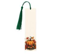 Marque-page citrouille sorcière d'automne en bois avec pompon pour homme et femme - Marque-page de lecture - Cadeau pour les amateurs de livres