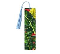 Marque-page coloré en bois tropical avec pompon pour femme et homme - Marque-page de lecture - Cadeau pour les amateurs de livres
