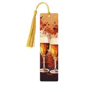 Marque-page coloré en forme de cœur champagne, marque-page en bois pour les amateurs de livres, marque de livre en bois fait à la main avec pompon, marqueurs de page de lecture, étiquettes cadeaux en