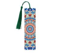 Marque-page coloré mandala ethnique fleur en bois avec pompon pour femme et homme Marque-page de lecture Cadeau pour les amateurs de livres