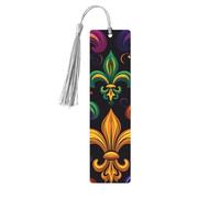 Marque-page coloré Mardi Gras en bois avec pompon pour femme et homme - Marque-page de lecture - Cadeau pour les amateurs de livres