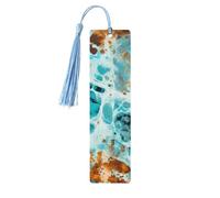 Marque-page d'art en marbre turquoise avec imprimé vache bleu sarcelle avec pompon pour homme et femme - Marque-page de lecture - Cadeau pour les amateurs de livres