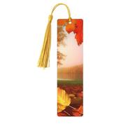 Marque-page d'automne en bois avec pendentif en forme de pompon unique fait à la main - Marqueur de livre pour les amateurs de livres - Décoration idéale pour un cadeau d'anniversaire