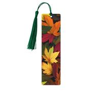 Marque-page d'automne en bois coloré avec pompon pour femme et homme - Marque-page de lecture - Cadeau pour les amateurs de livres