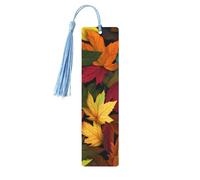 Marque-page d'automne en bois coloré avec pompon pour femme et homme - Marque-page de lecture - Cadeau pour les amateurs de livres