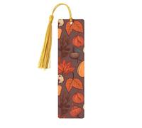 Marque-page d'automne en bois pour les amateurs de livres - Marque-page en bois fait à la main avec pompon - Marqueurs de page de lecture - Ornement en bois - Étiquettes cadeaux pour décorations